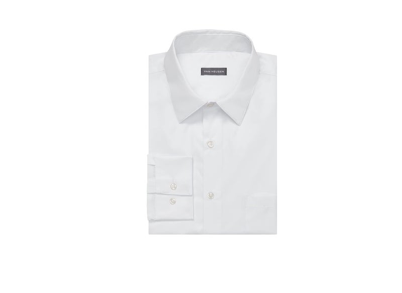 Van Heusen Men's Dress Shirt Regular Fit Poplin Solid, White, 17.5" Neck 36"-37" Sleeve - Image 4